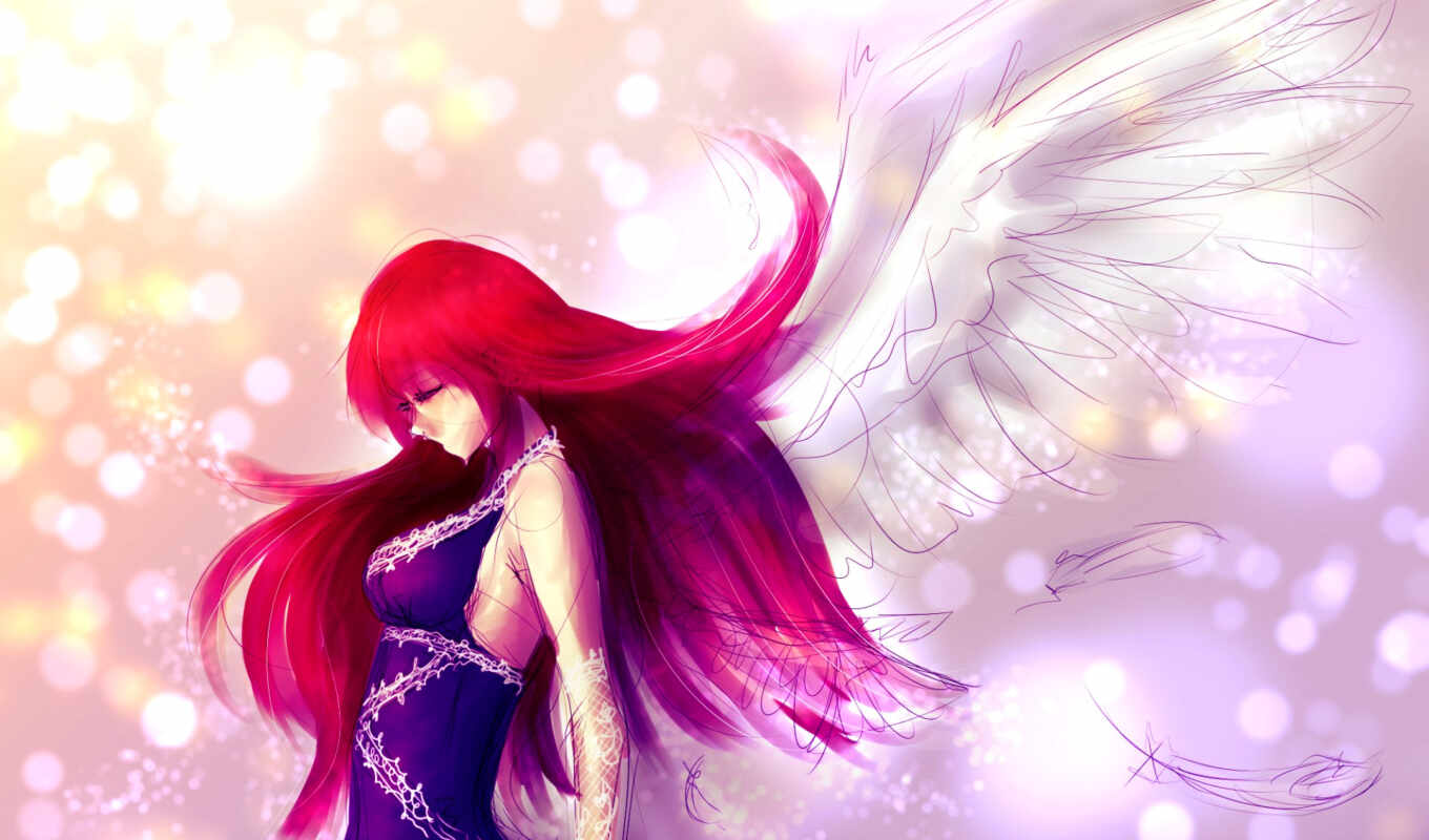 красные, profile, anime, волосы, angel, волосами, красными, mein, крылья, ztc中天
