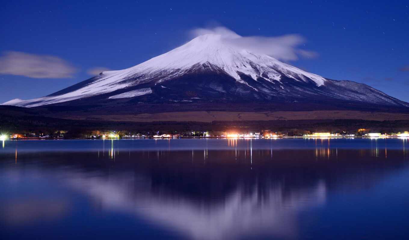 nature, night, water, mountain, japanese, park, fudziyamoi