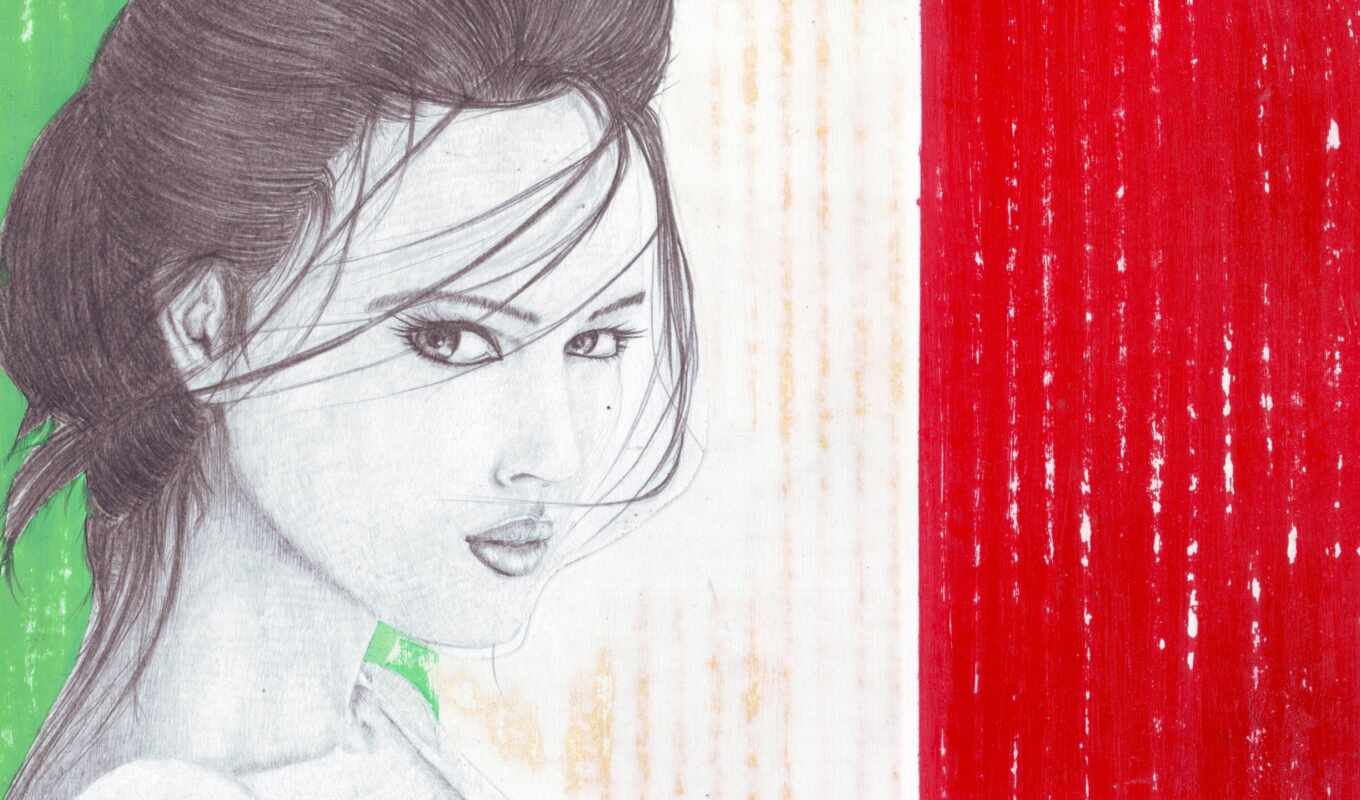 woman, Monica, artwork, drawn, flag, italy, belluccus