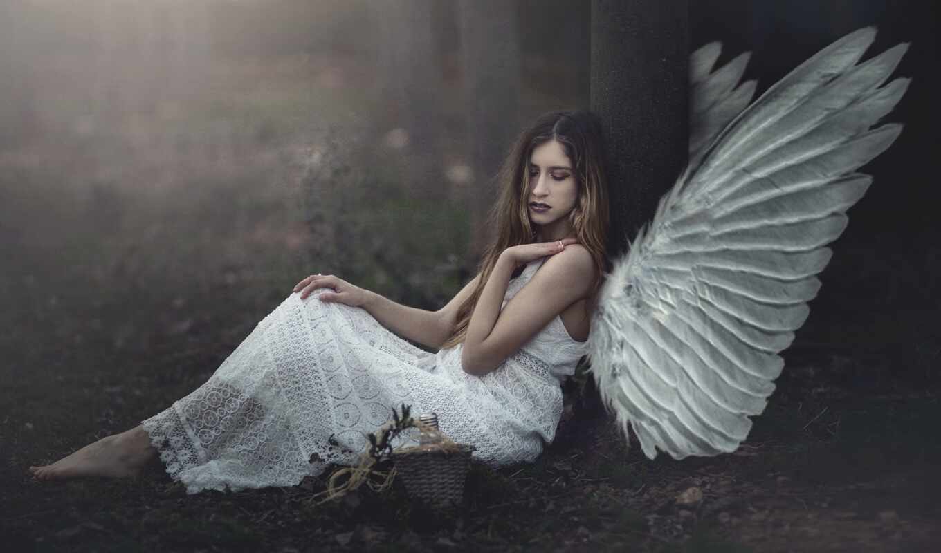 girl, white, dress, angel, fantasy, picture, outdoors, free