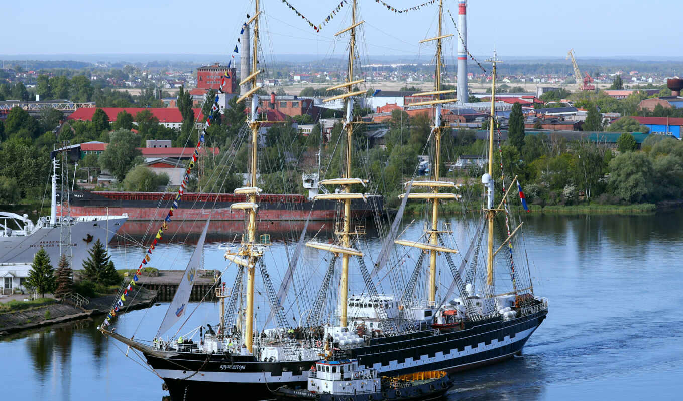 ship, Russia, sea, june, picture, which, krusenstern, profits, kaliningrad, Barca, image