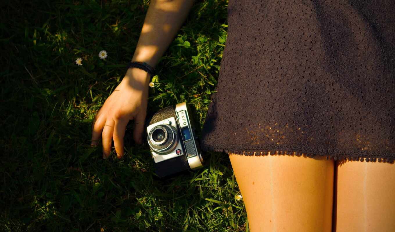 photo camera, woman, dress, short