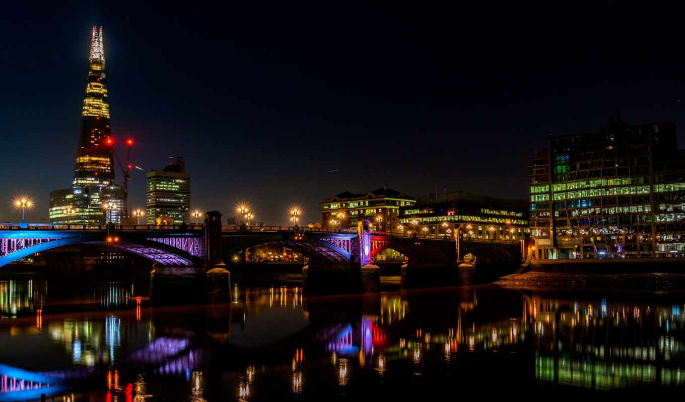 mobile, город, ночь, мост, огни, london, река, smartphone, thames