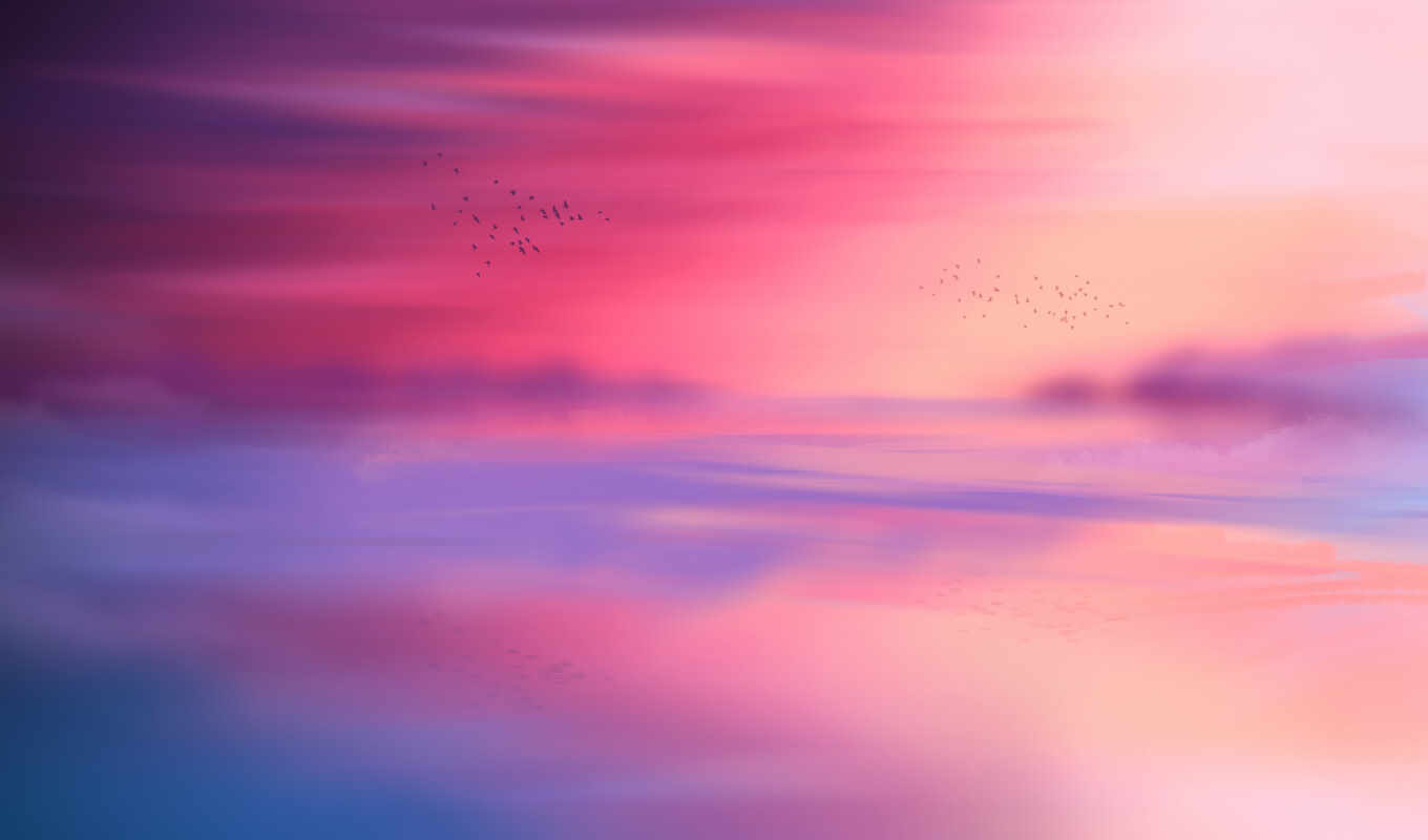 sky, blue, paint, abstract, red, sunset, pink, horizon, reflection, even