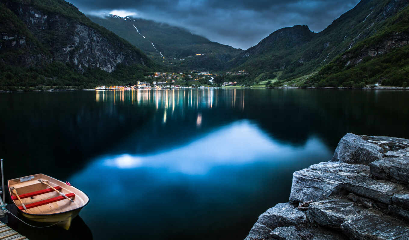 lake, mountain, geiranger, norwegian