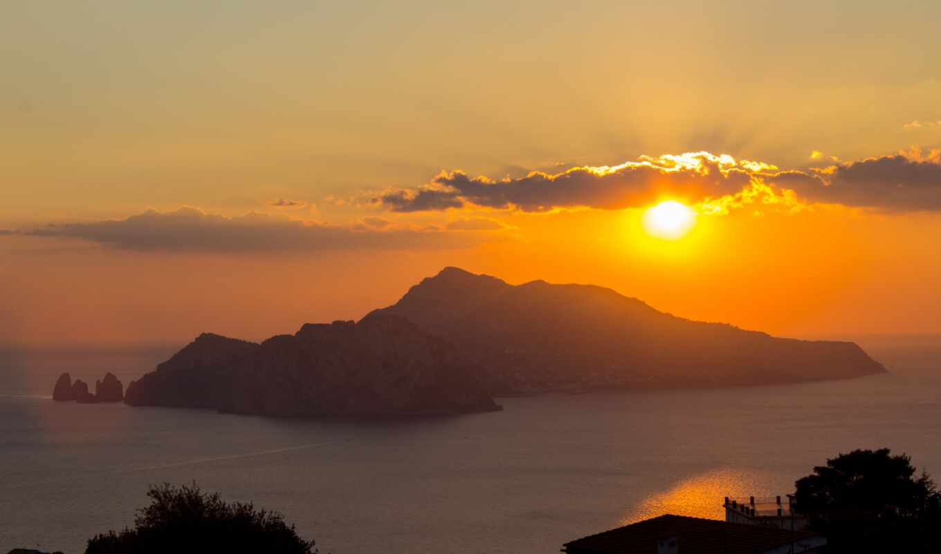 sea, sol, sunset, Capri, tramonto, amalfitana