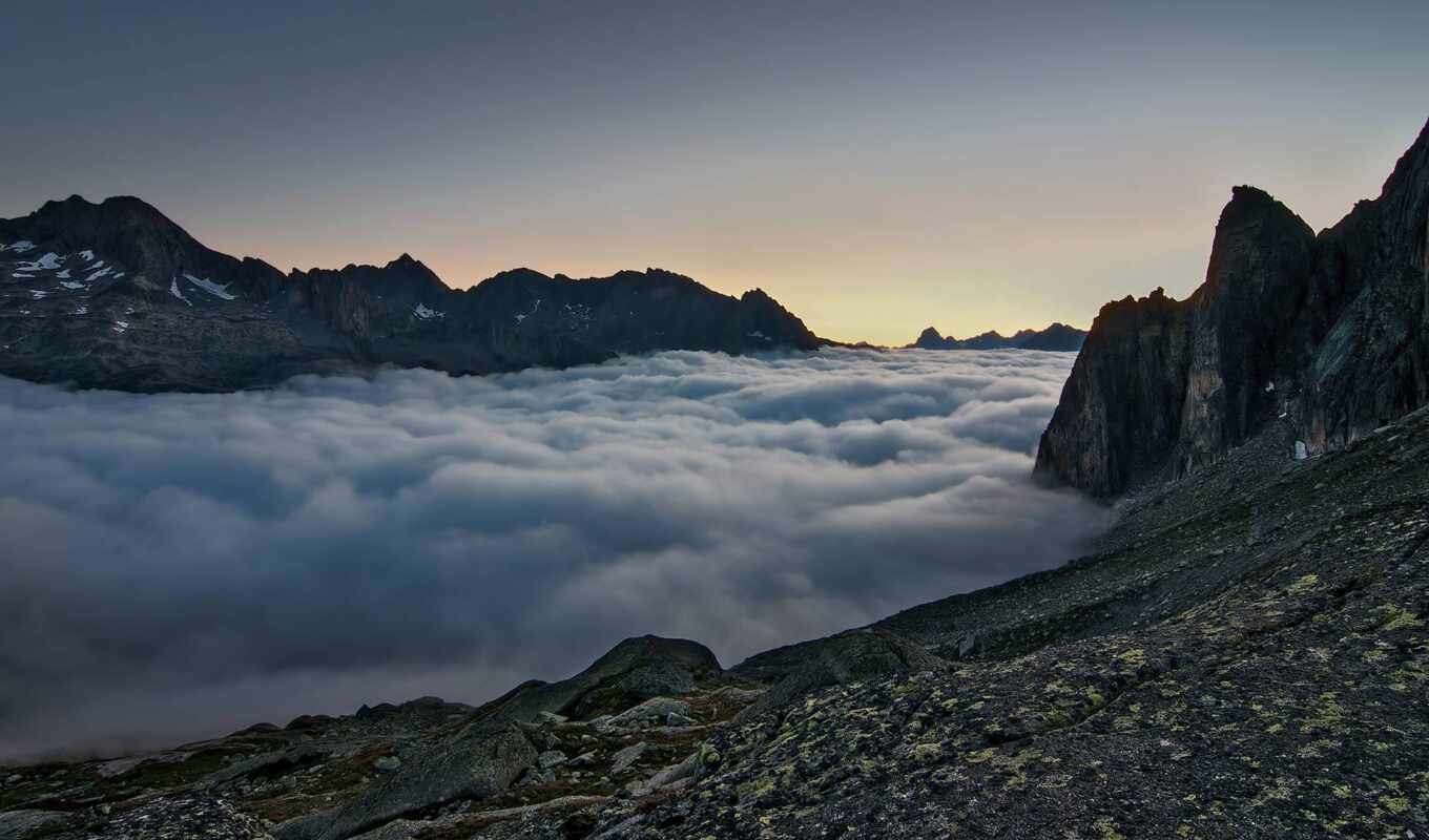 mountain, dark, foggy