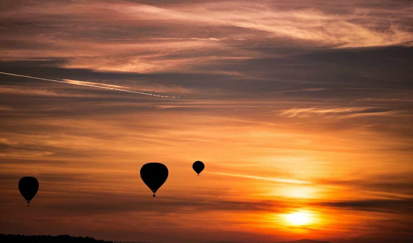 sky, sunset, the, for, with, orange, balloons