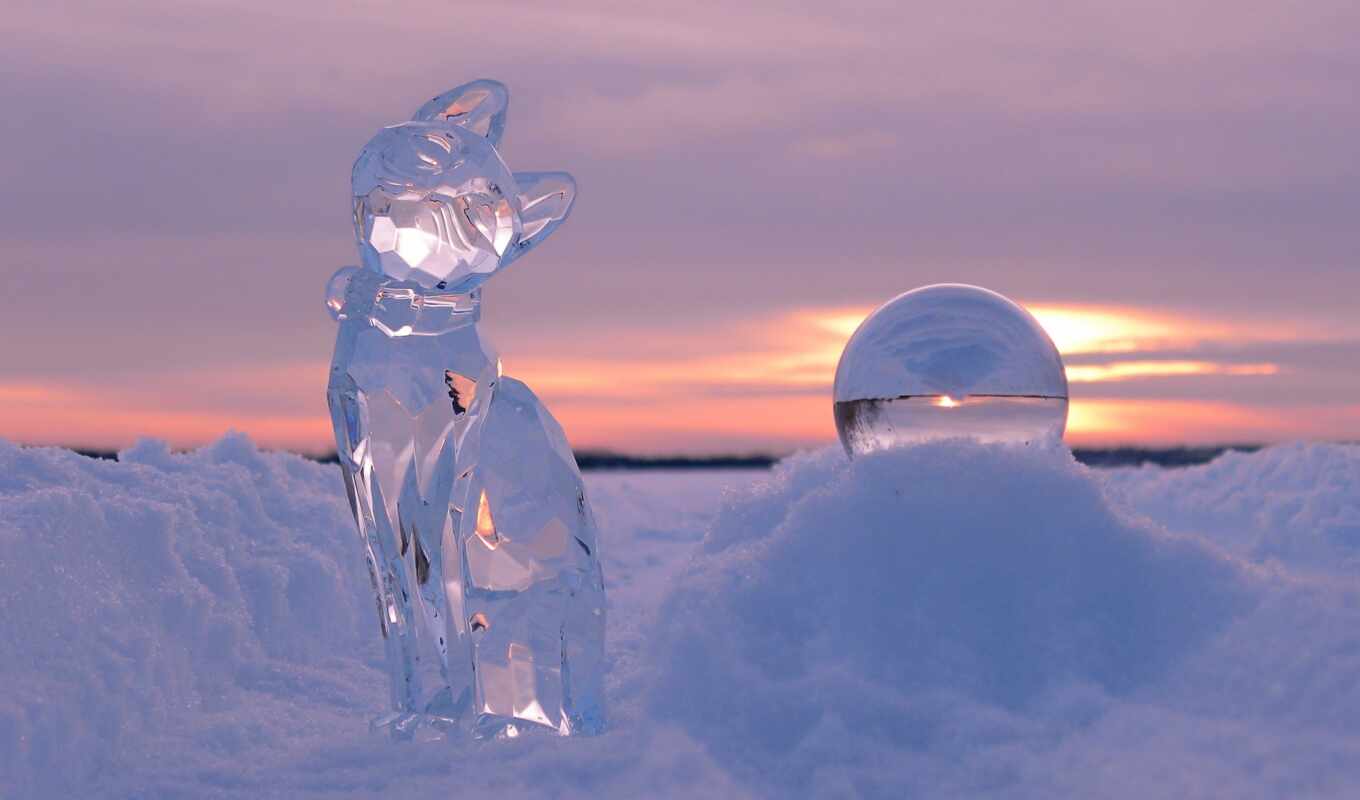лед, закате, winter, фигуры, скульптуры, праздником, льда, ледяные, снежной
