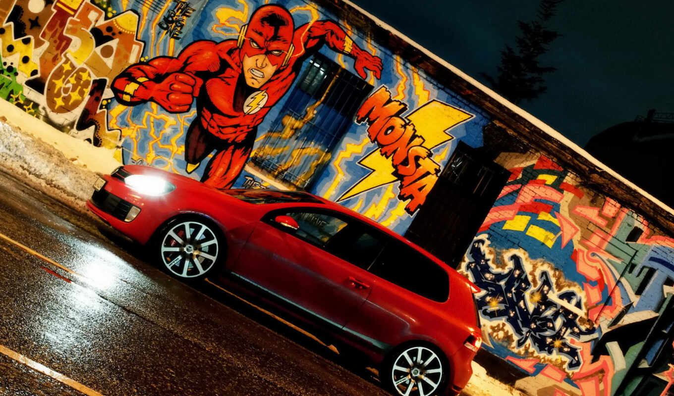 wall, graffiti, drawing, city, car, car, comics