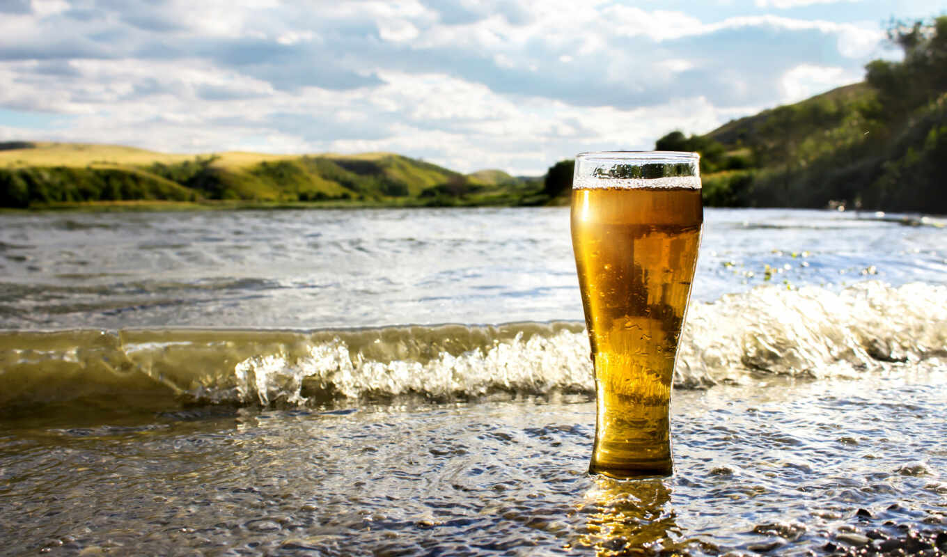 glass, море, волна, пиво