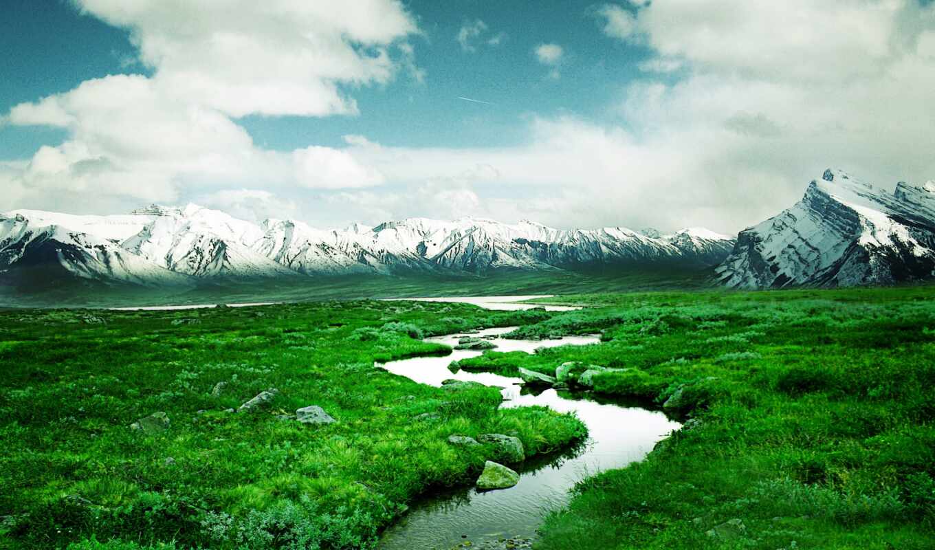 природа, desktop, full, зелёный, снег, зелёная, долина