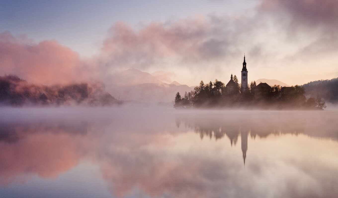 озеро, туман