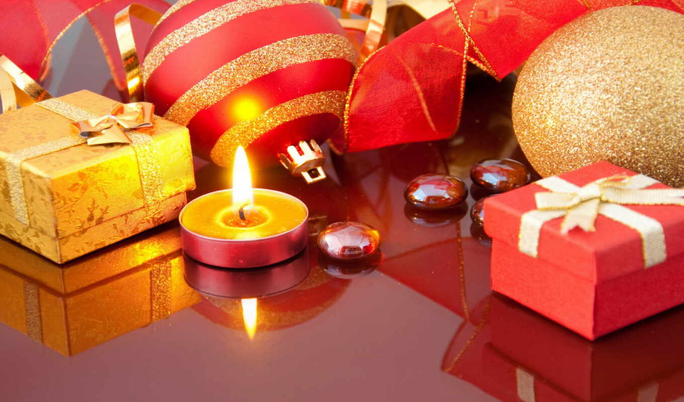 игрушки, год, новый, новогодние, украшения, огонь, christmas, пламя, подарок, праздник, шары, отражение, свеча, лента, merry, подарки