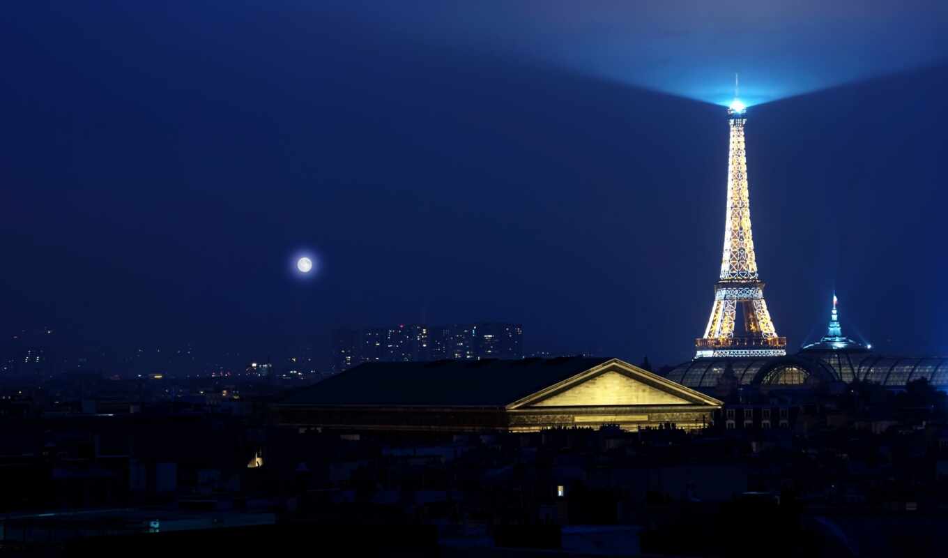ночь, франция, париж, лунная, эйфелева, башня, french, eiffel, turret
