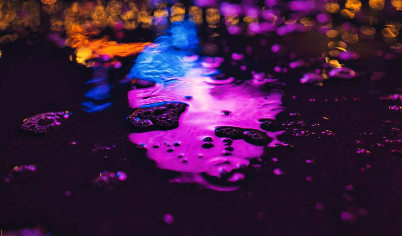 puddle, wheel, reflection, neon