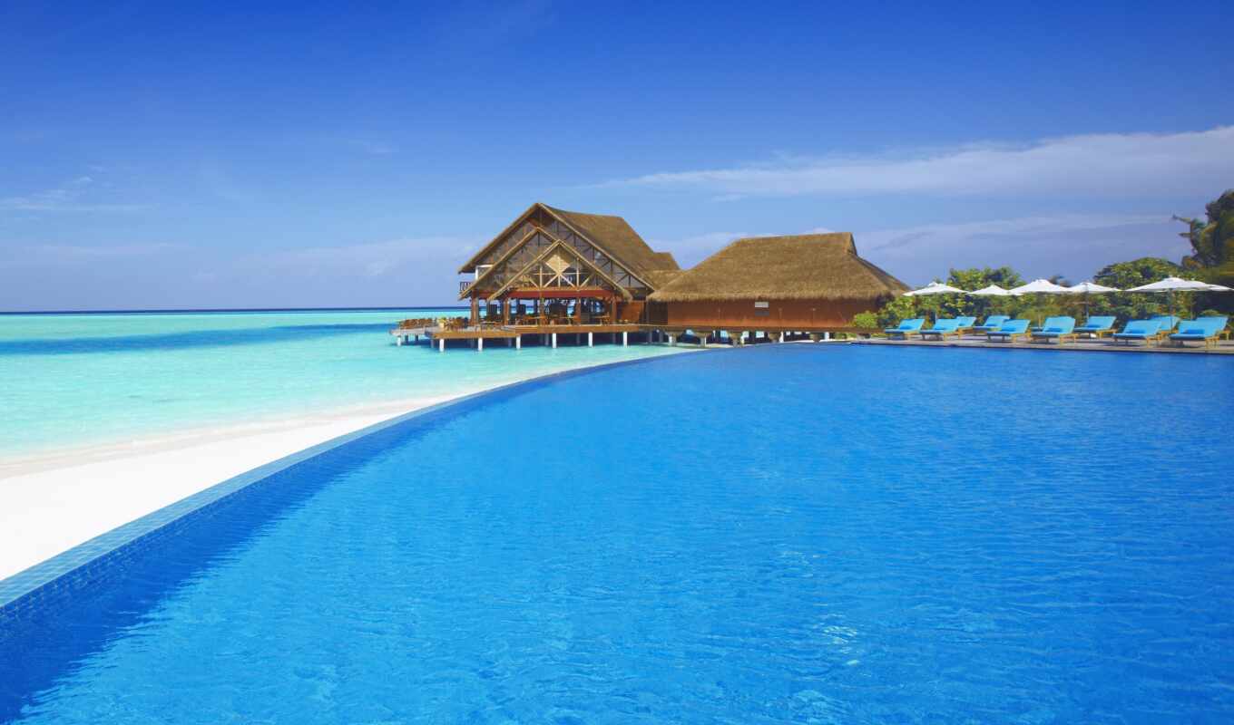 небо, пляж, море, бассейн, остров, maldives