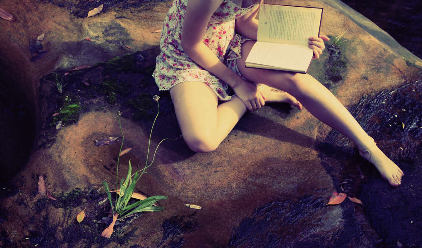девушка, книга, картинка, дерево, камень, сидит, модель, книги, читает, довольно, ноги