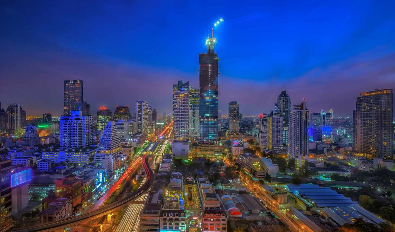 фото, взгляд, закат, город, ночь, bangkok, cityscape, таиланд, build, traffic, nacht