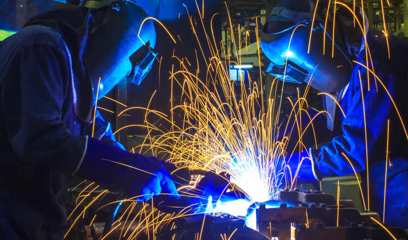 industrial, technic, sparks, factory, work, personal, protective, weld, men, weld, welders
