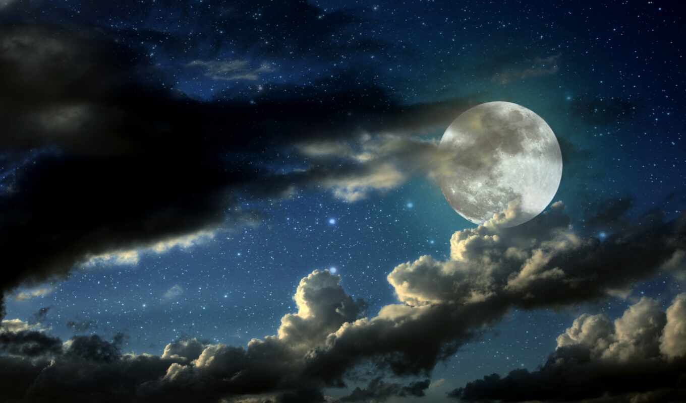 небо, ночь, луна, облако, star, лунно, moonlight