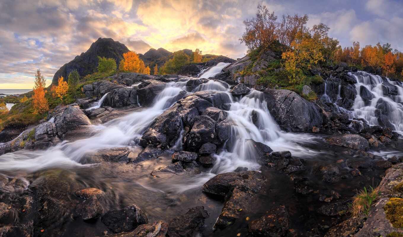water, rock, waterfall, Norway, autumn, phlog