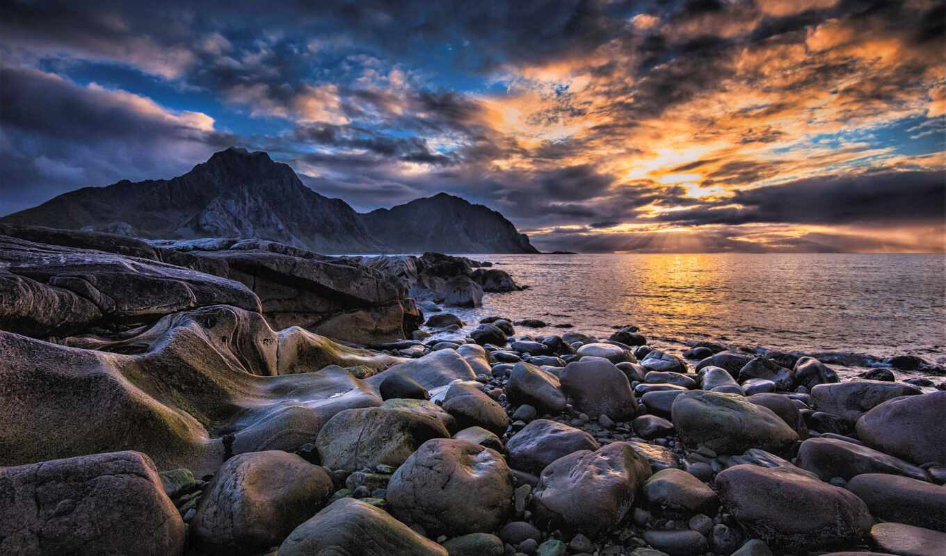 stone, sunset, sea, besplatnooboi