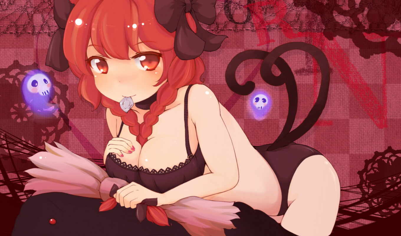 девушка, anime, кот, рыжая