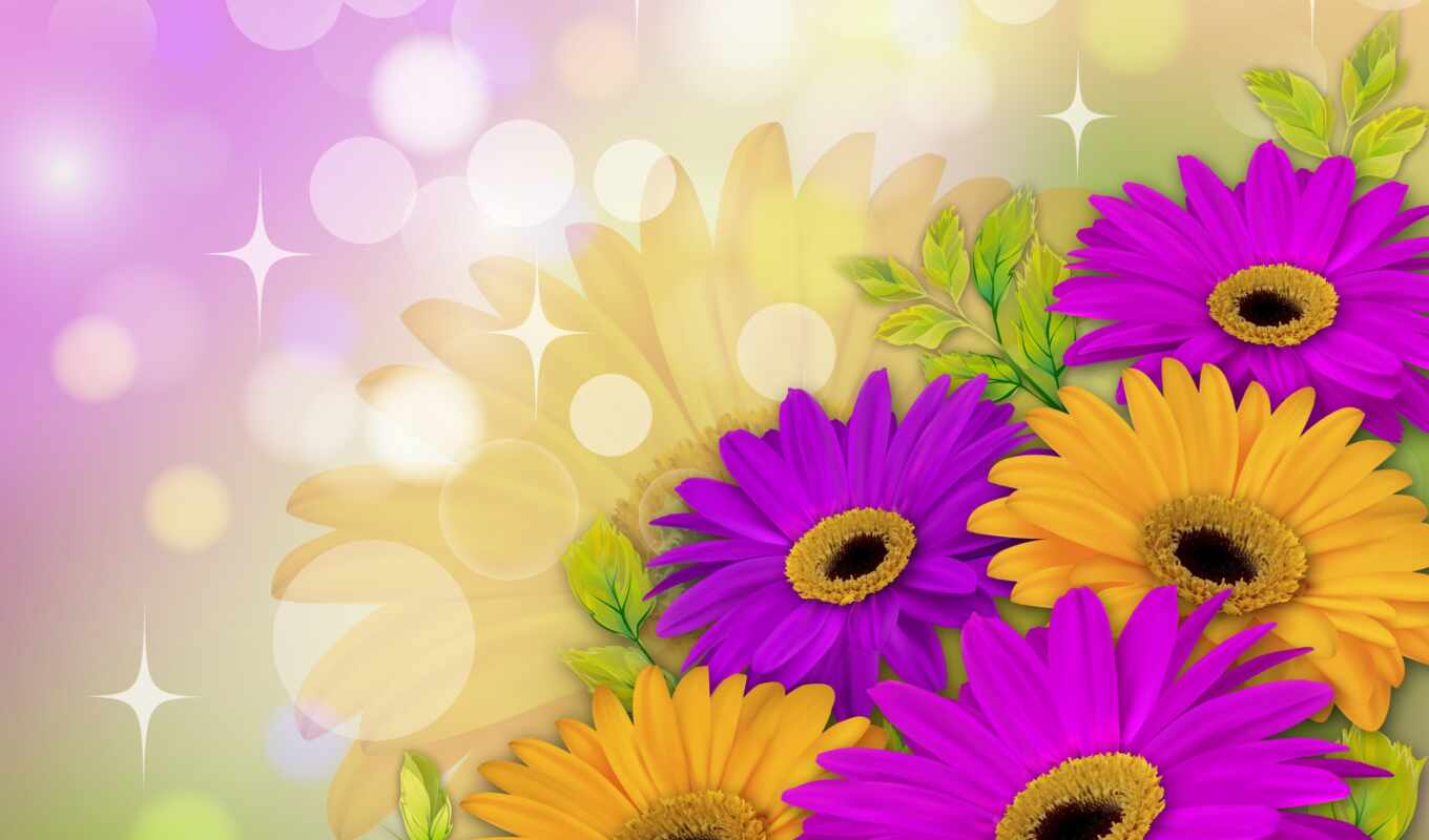 цветы, фон, yellow, daisy, букет, гербера