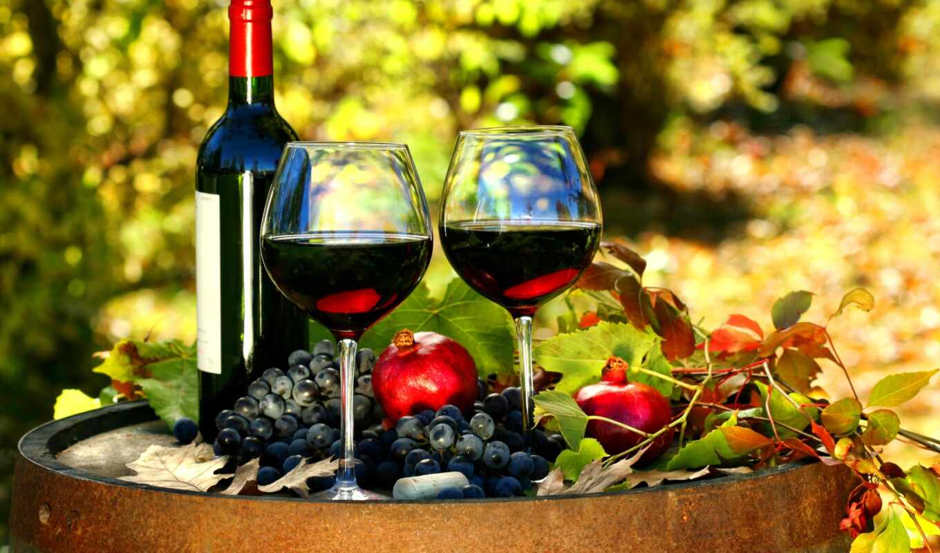 листь, osen, eда, красный, виноград, вино, бокал, вина, бутылка, granata, bochok