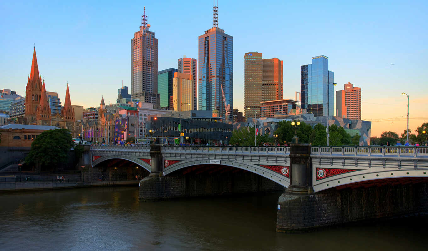 мост, австралия, здания, небоскребы, река, melbourne, ярра
