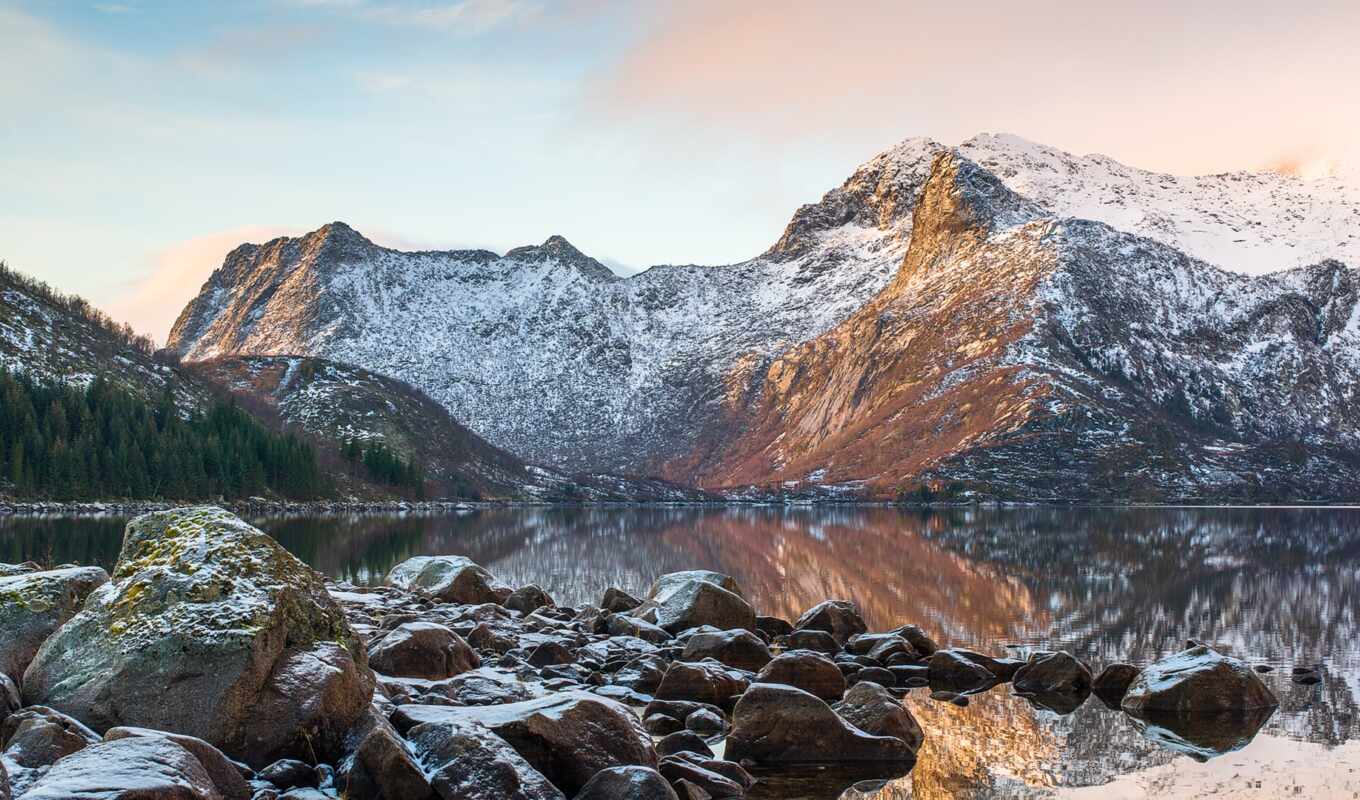 lake, mac, snow, winter, mountain, rock, landscape, reflection, fund