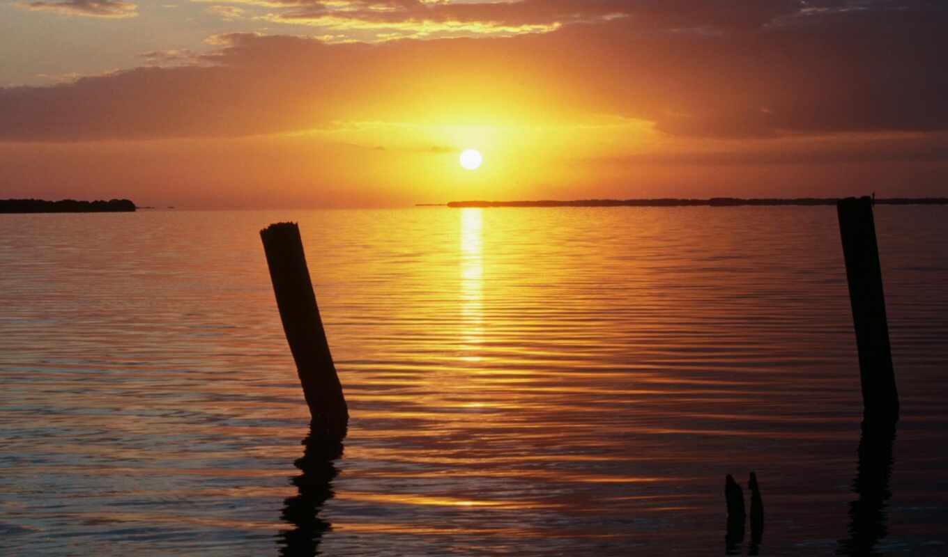 sunset, water, landscape, post, beautiful, reflection
