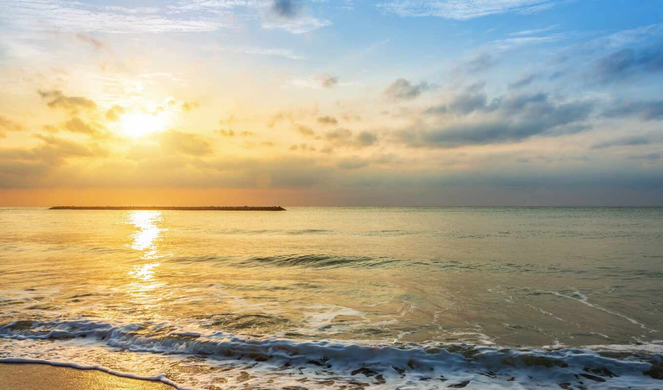 beach, sea, horizon, morning, picture, sunrise, early, samran