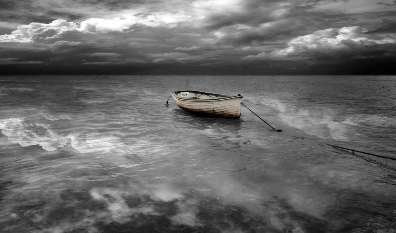 black, white, frame, ocean, a boat, on, noir, stormy, white, paddle, affish