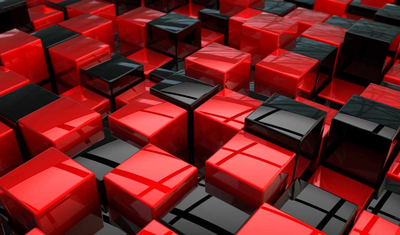 black, кубик, графика, red, красное, rendering, вести