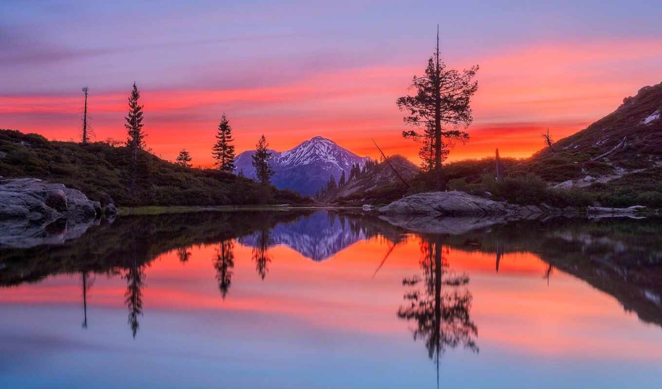 lake, mountain, california, reflection, mount, shasta