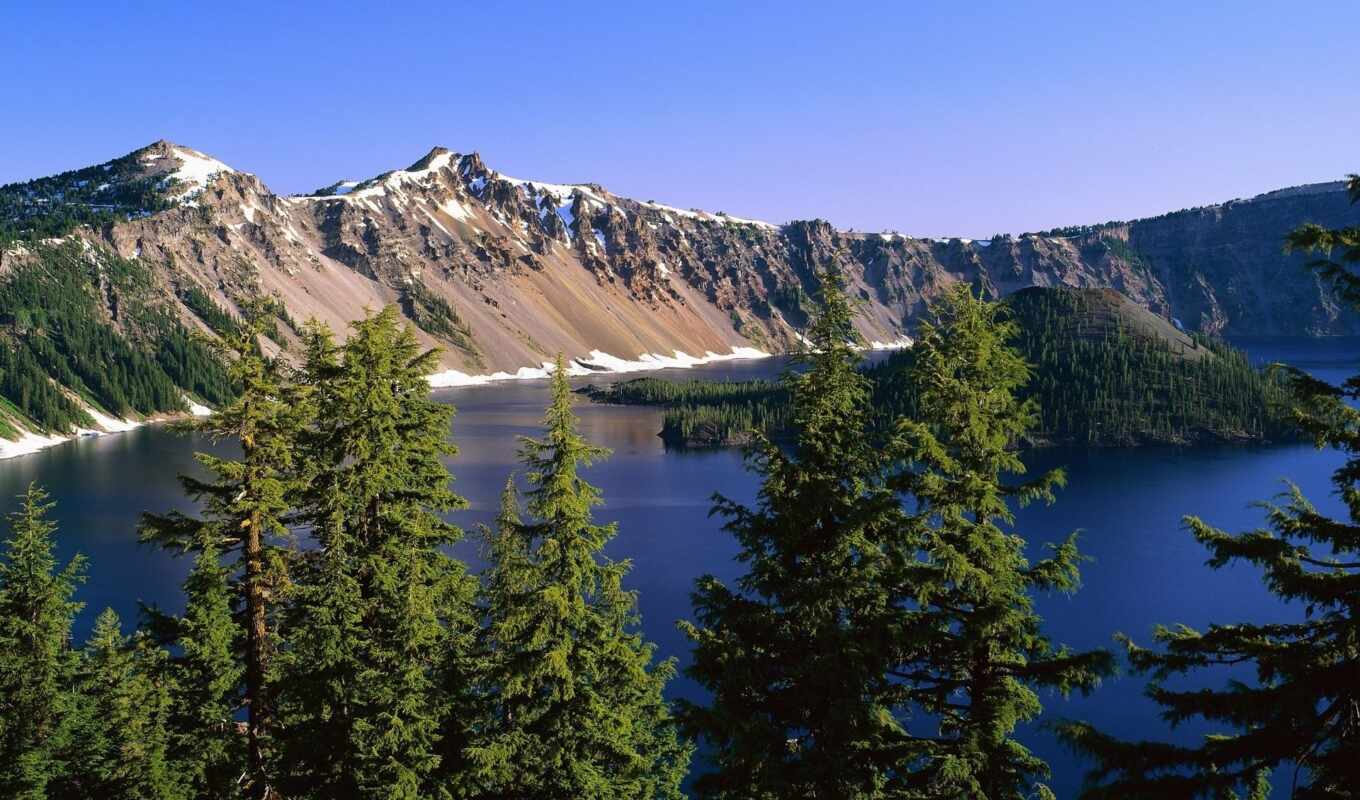 озеро, desktop, гора, crater