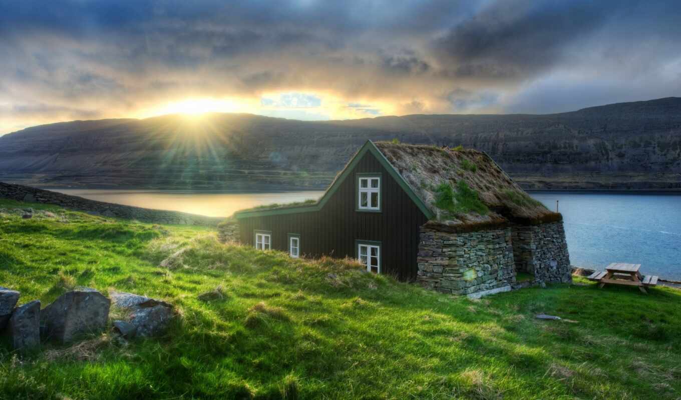 house, best, закате, lodge, озера, горах, выбор, исландии, reykjavik, уединения, рейкявик