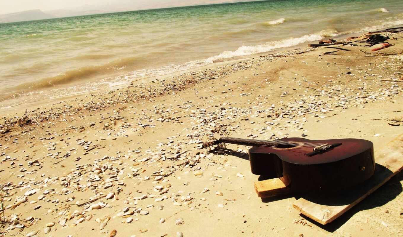 stone, romance, guitar, beach, sand, coast