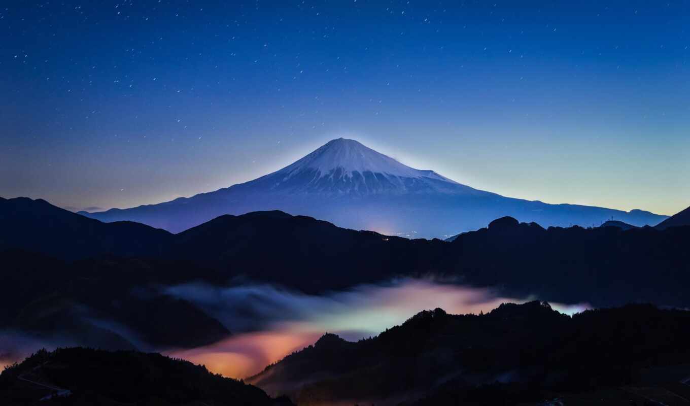небо, ночь, гора, star, япония
