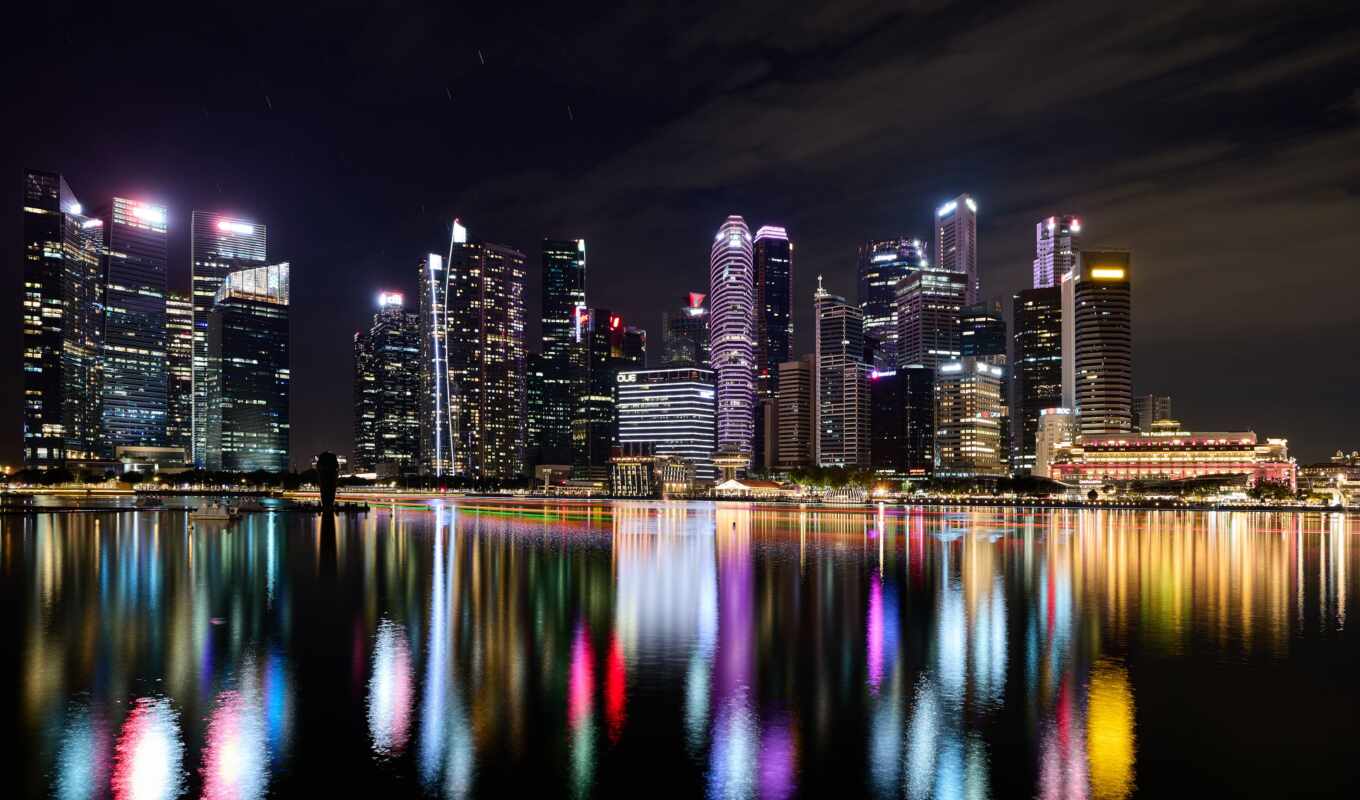 город, ночь, business, urban, bay, singapore, марина
