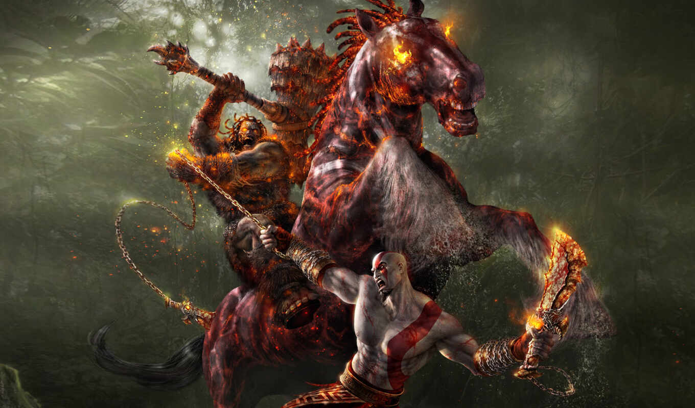 лошадь, was, апокалипсиса, war, битва, цепь, god, всадник, смерть, darksiders
