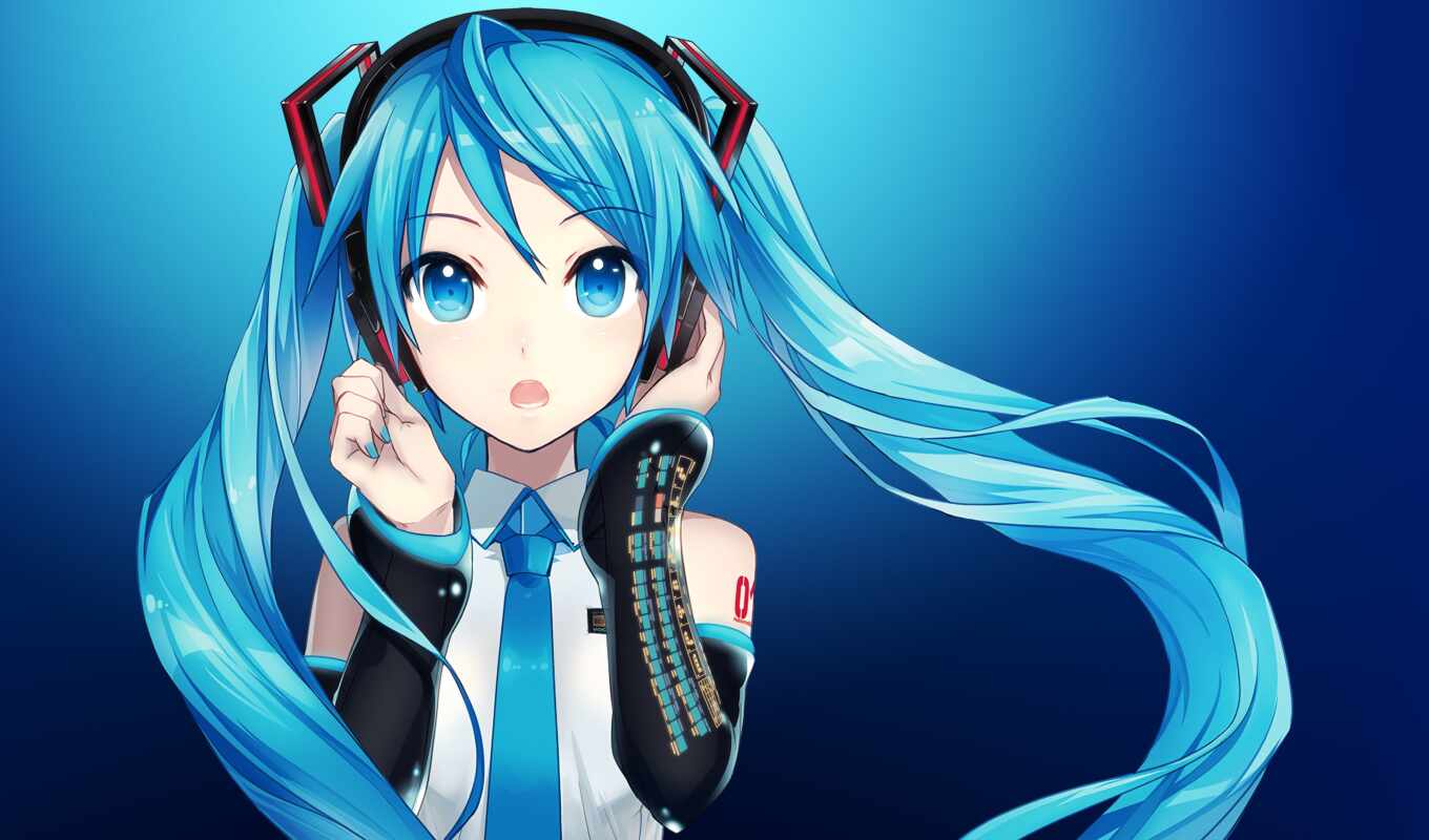 headphones, girl, blue, hair