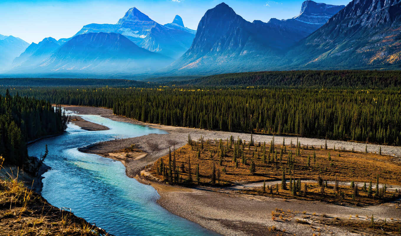 природа, гора, река, priroda, gora, смотреться, пейзаж, быть, который, отличный, athabasca