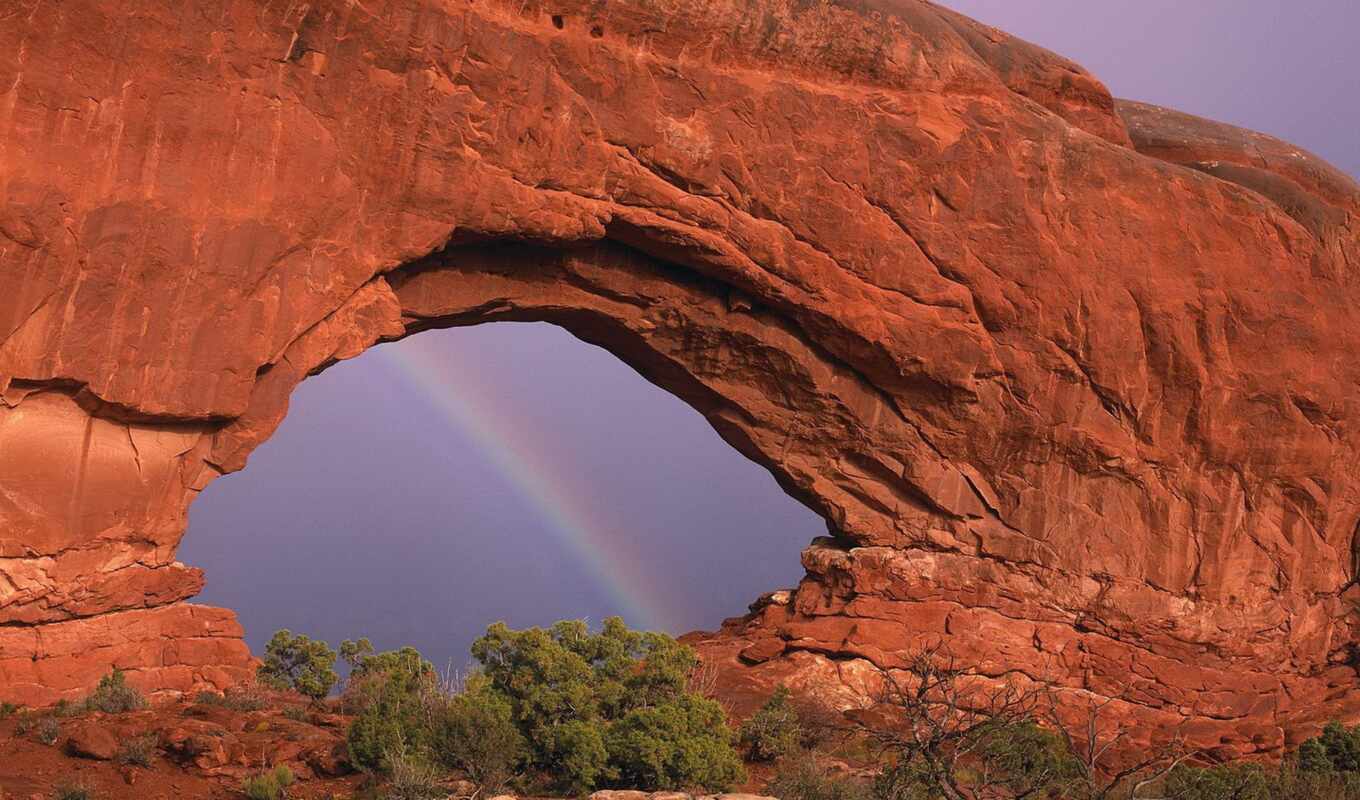 rainbow, rock, arch