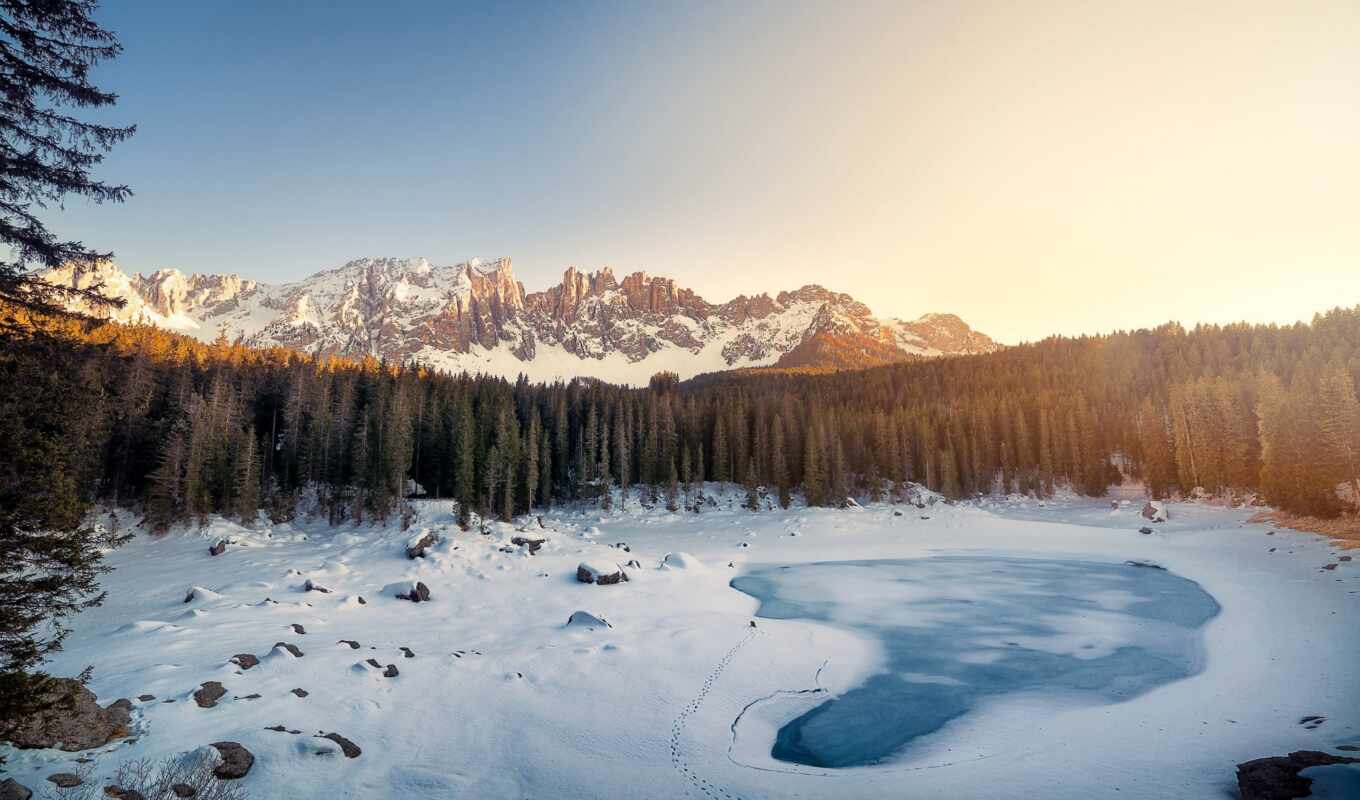 озеро, картинка, снег, winter, italian, south, альпы, eli, горы, tyrol, доломитовые