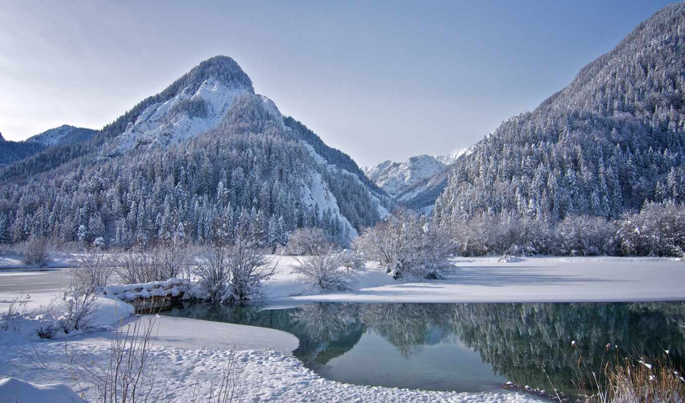 озеро, природа, краска, дерево, winter, landscape, freeze