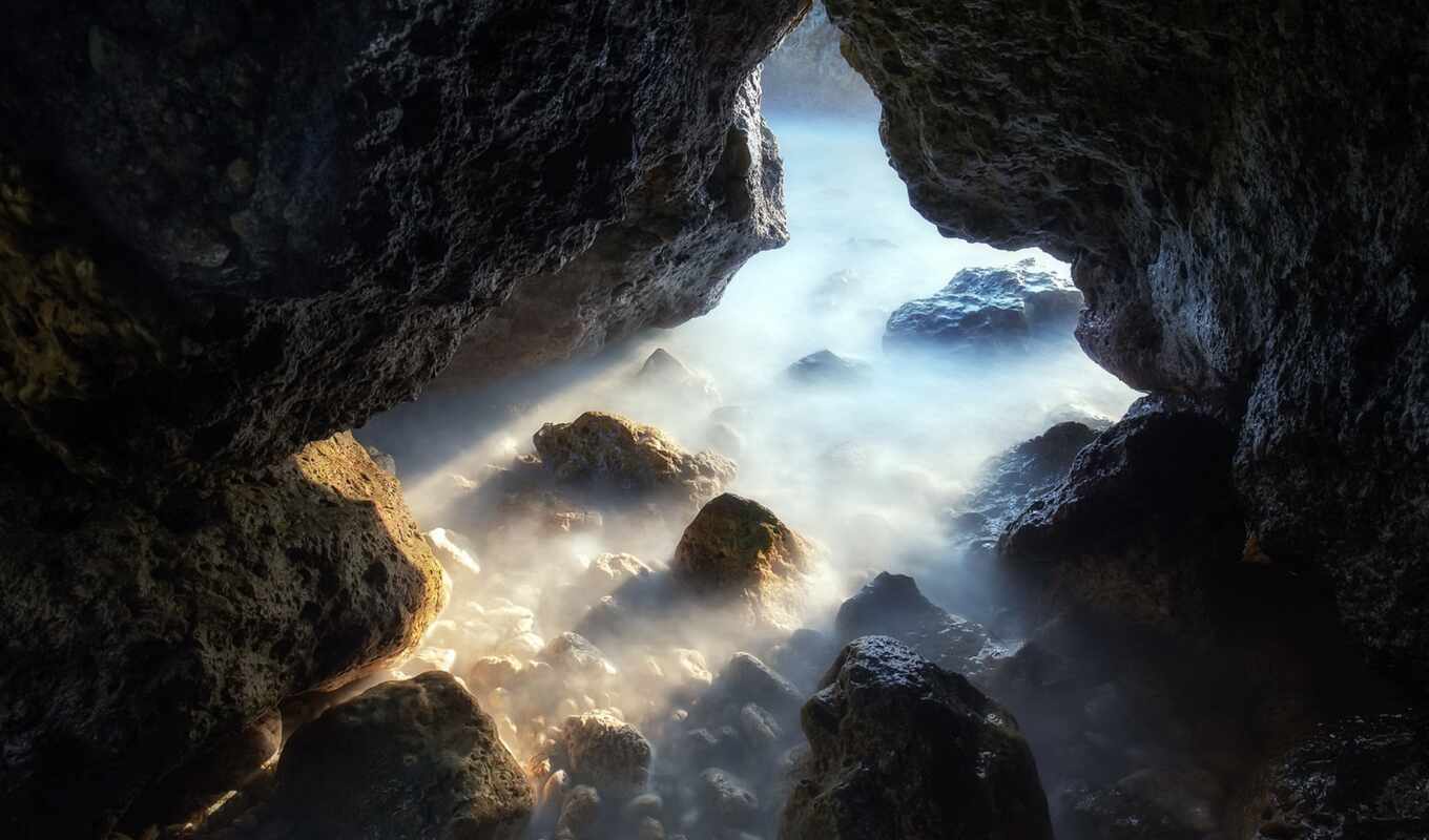 nature, stone, rock, sunlight, illustration, cave, entrance