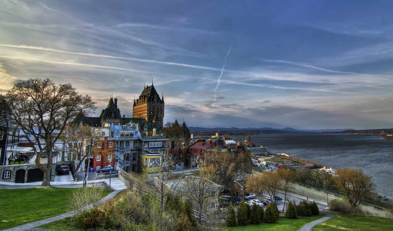 sky, wall, house, city, Canada, screen, river, house, Quebec